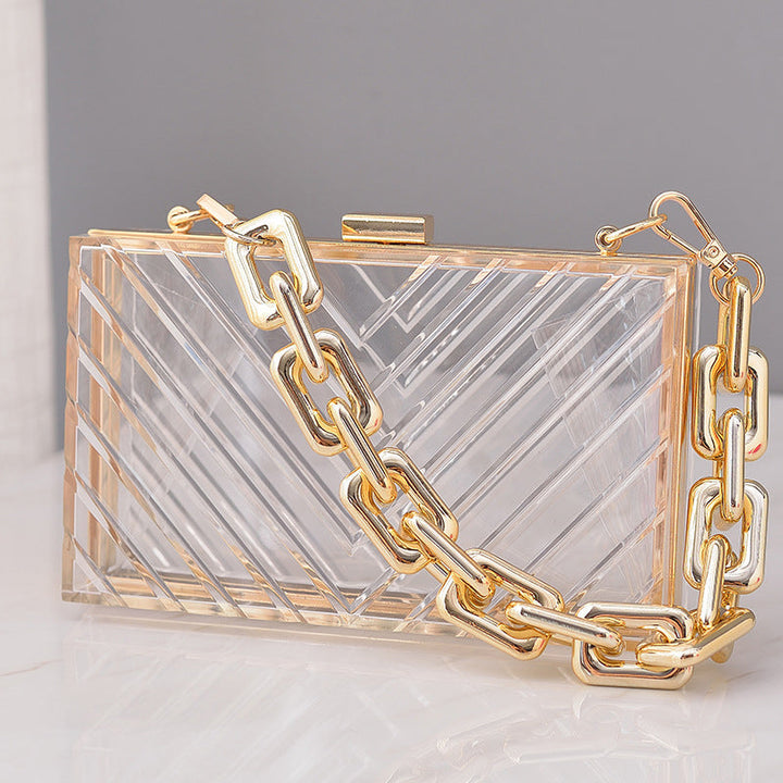 Orange Transparent Acrylic Fashion Stripe Detachable Daily Wedding Party Clutch Bag