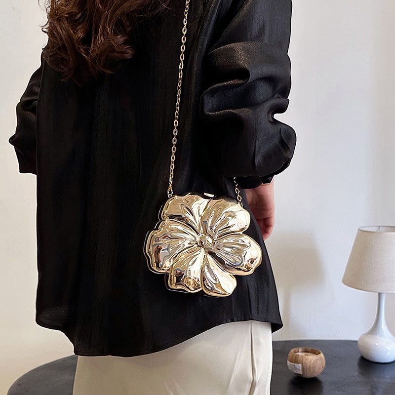 Gold PVC Acrylic Sweet Flower Daily Mini Wedding Party Clutch Bag