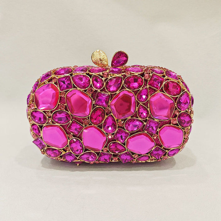 Elegant Retro Irregular Glass Diamond Encrusted Square Evening Wedding Party Clutch Bag