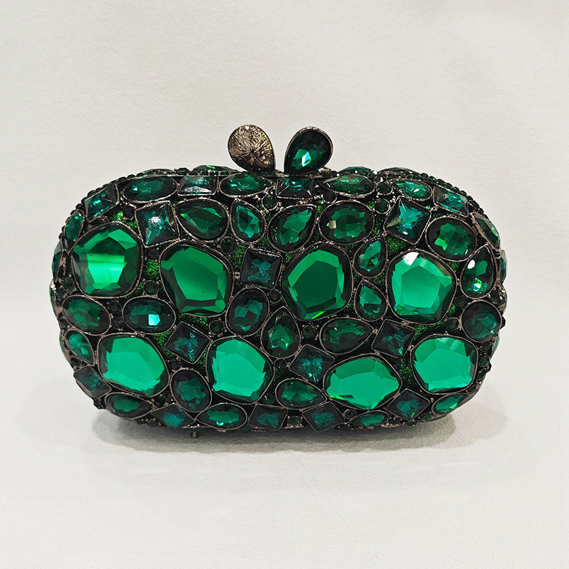Elegant Retro Irregular Glass Diamond Encrusted Square Evening Wedding Party Clutch Bag
