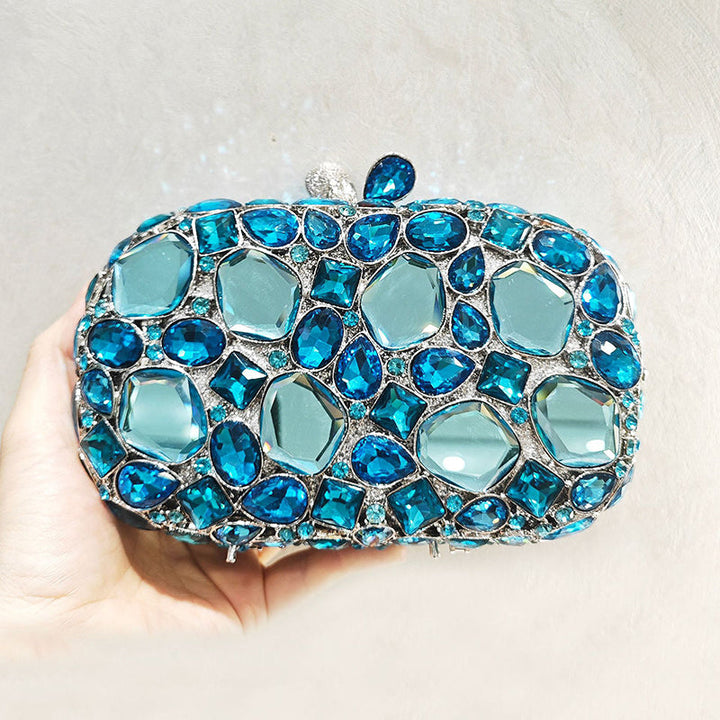 Elegant Retro Irregular Glass Diamond Encrusted Square Evening Wedding Party Clutch Bag