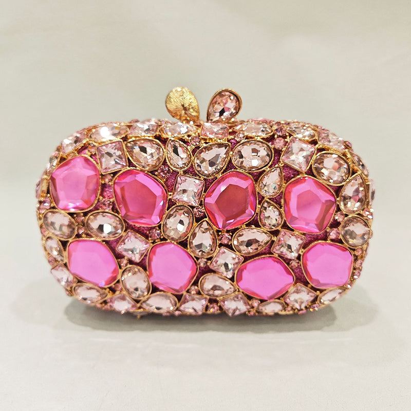 Elegant Retro Irregular Glass Diamond Encrusted Square Evening Wedding Party Clutch Bag