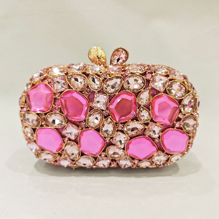 Elegant Retro Irregular Glass Diamond Encrusted Square Evening Wedding Party Clutch Bag