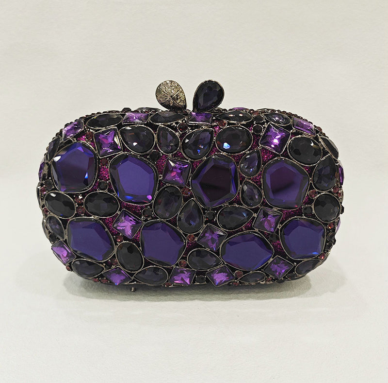 Elegant Retro Irregular Glass Diamond Encrusted Square Evening Wedding Party Clutch Bag