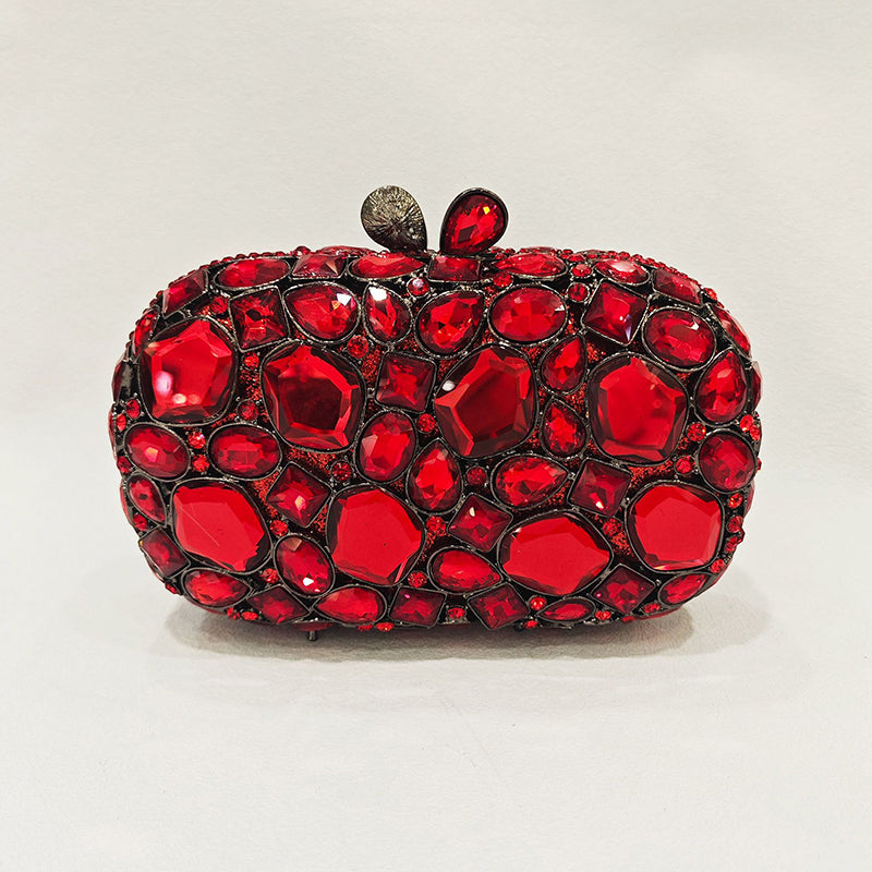 Elegant Retro Irregular Glass Diamond Encrusted Square Evening Wedding Party Clutch Bag