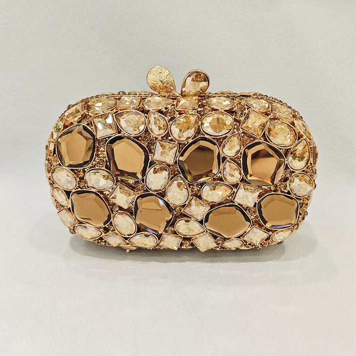 Elegant Retro Irregular Glass Diamond Encrusted Square Evening Wedding Party Clutch Bag