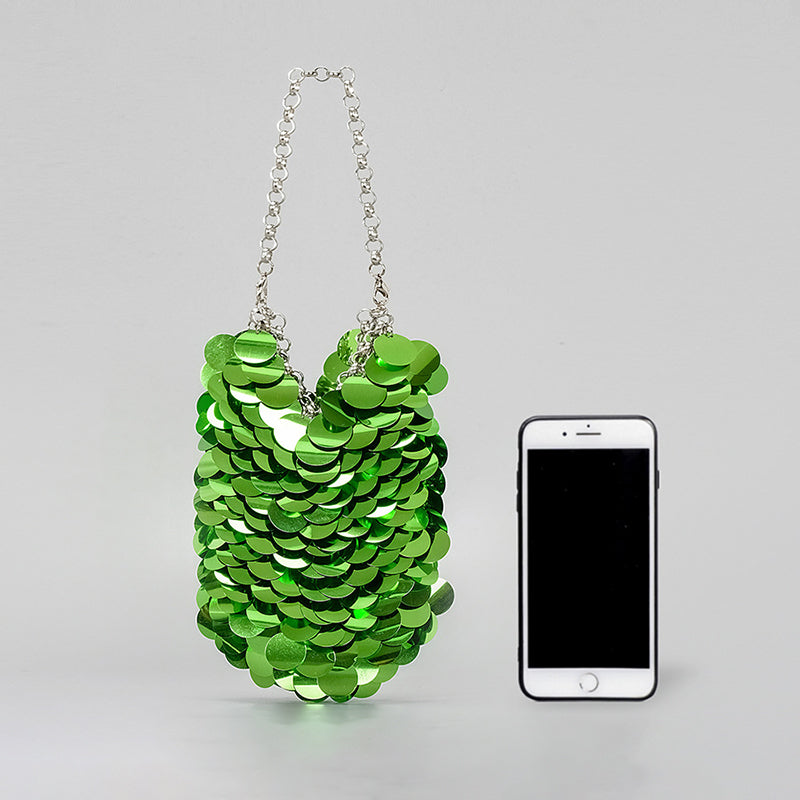 Green Retro Sparkling Sequined High-End Chain Evening Clutch Bag