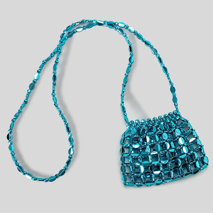 Chic Acrylic Sequins Elegant Weave Chain Evening Clutch Bag with Beadings