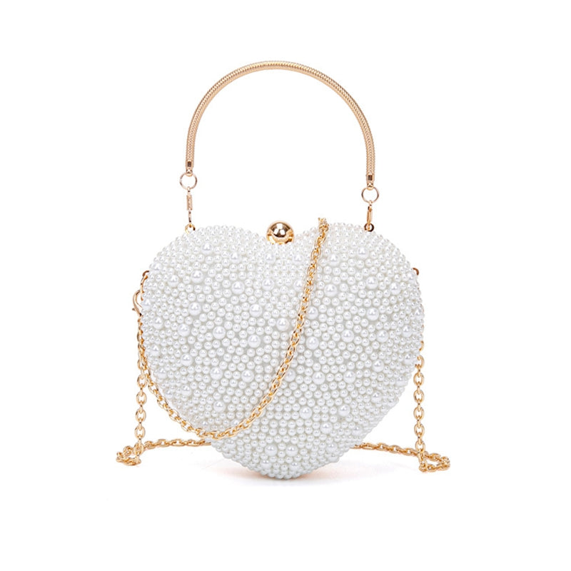 Luxurious PU Minimalist Heart Wedding Party Clutch Bag with Pearls