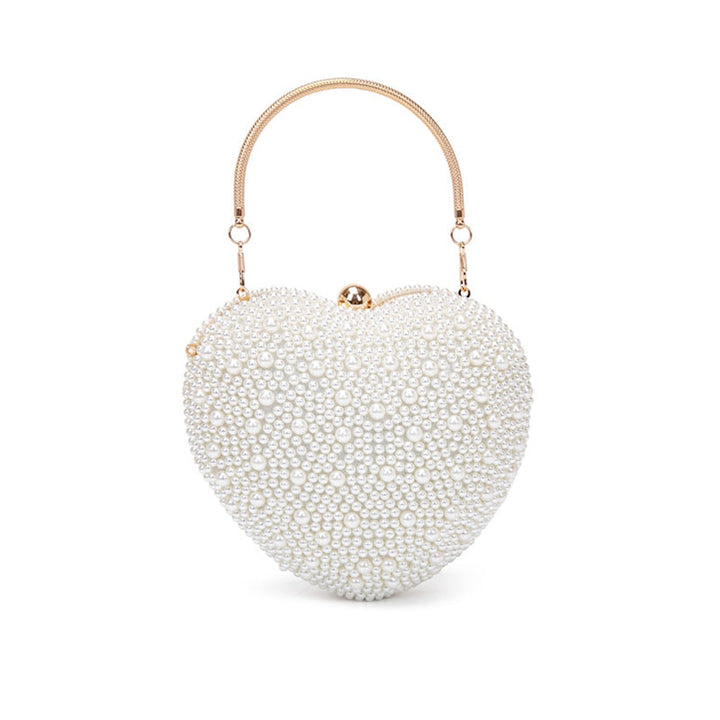 Luxurious PU Minimalist Heart Wedding Party Clutch Bag with Pearls
