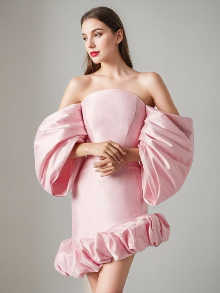 Sheath/Column Off-the-Shoulder 3/4 Sleeves Mini/Short Wedding Dress with Ruffles
