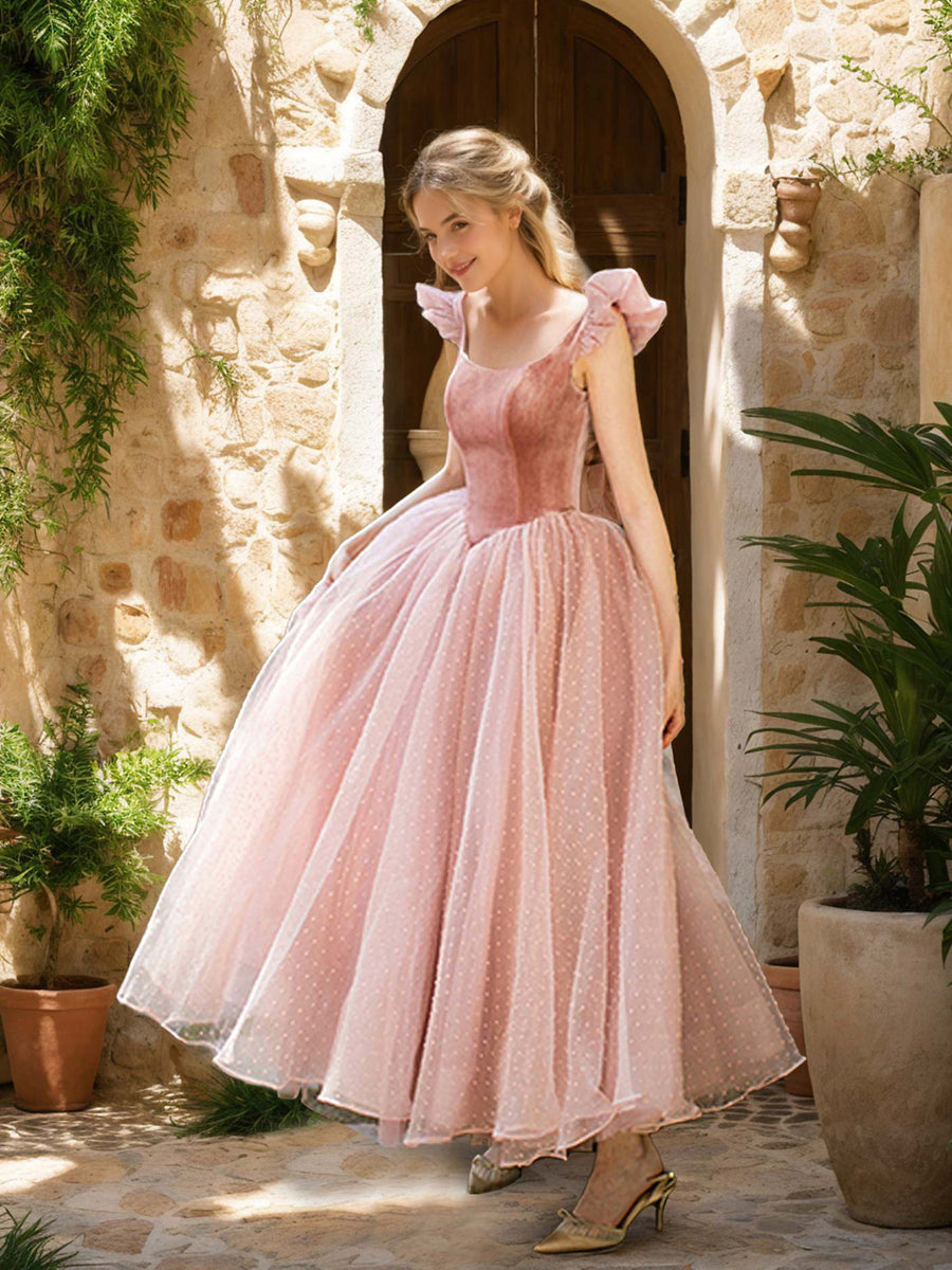 A-Line/Princess U-Neck Sleeveless Luxurious Retro Wedding Guest Dress with Ruffles & Dot