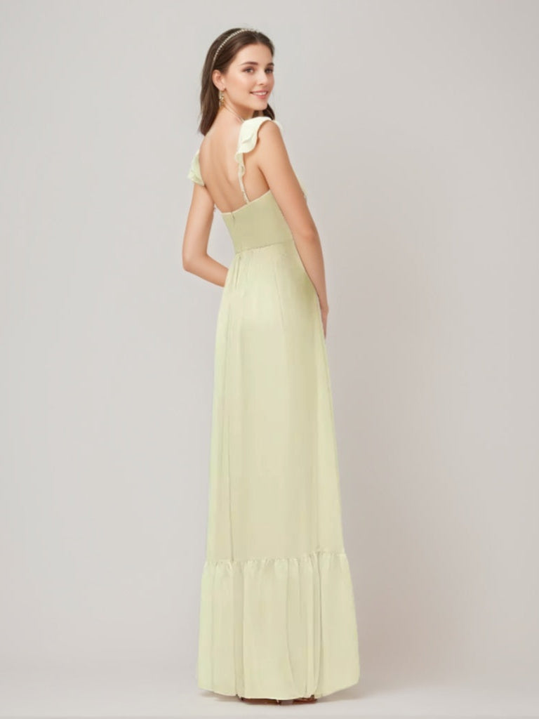 A-line/Princess Sweetheart Pleated Wedding Guest Dress with Ruffle Straps & High Slit