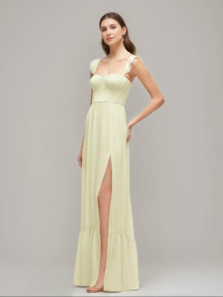 A-line/Princess Sweetheart Pleated Wedding Guest Dress with Ruffle Straps & High Slit