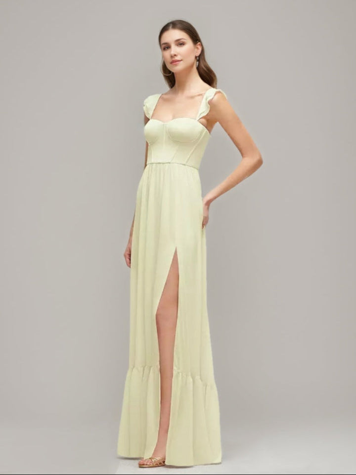 A-line/Princess Sweetheart Pleated Wedding Guest Dress with Ruffle Straps & High Slit