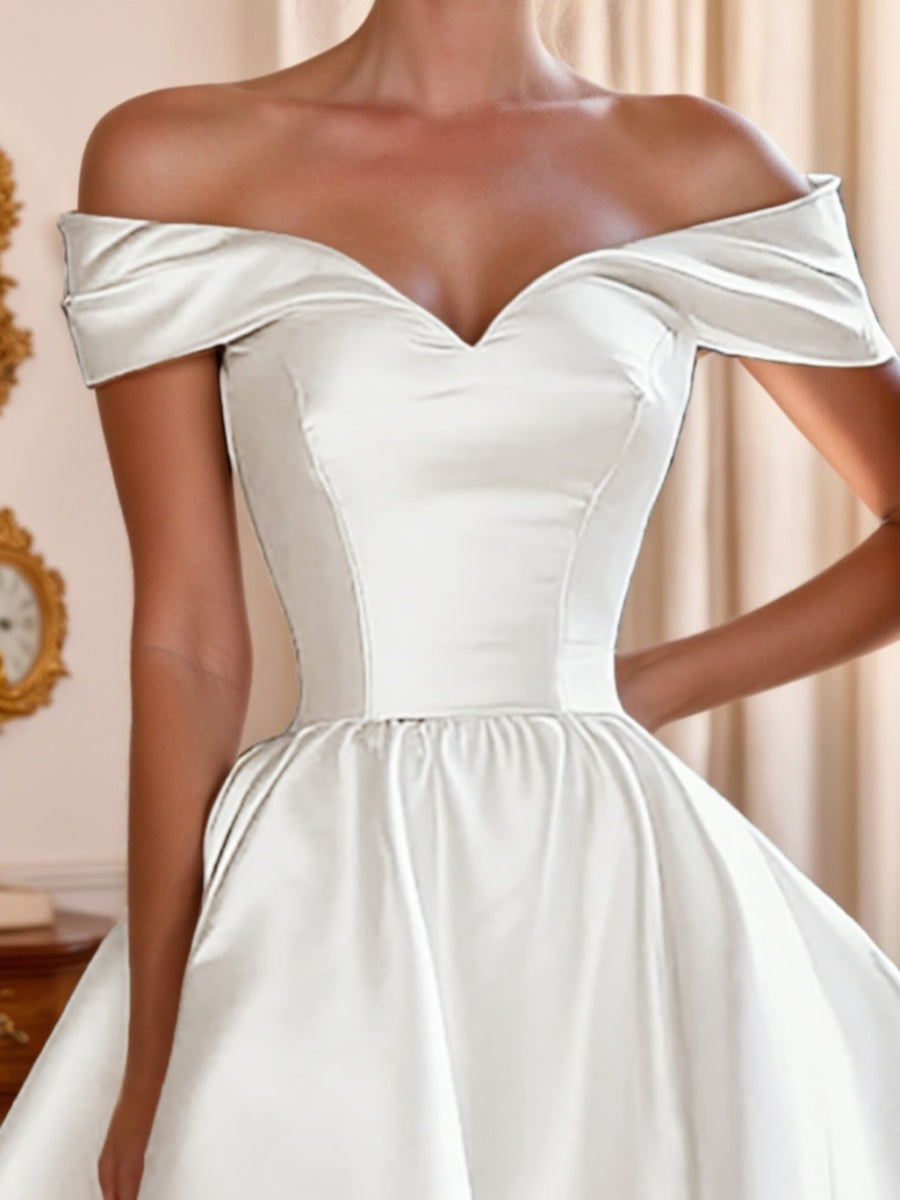 A-Line/Princess Off-the-shoulder Ruched Asymmetrical Wedding Dresses