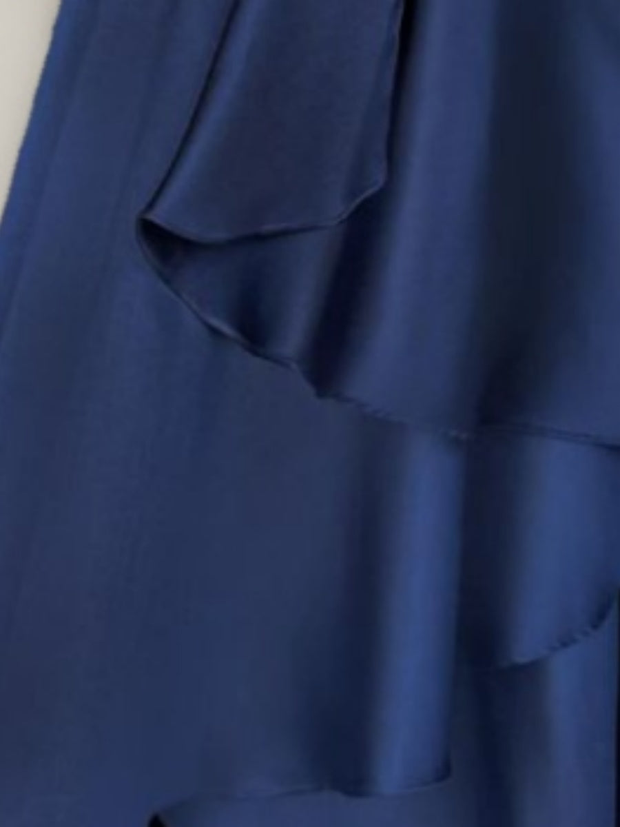 A-line/Princess Strapless Sleeveless Ruched Asymmetrical Wedding Guest Dresses with Ruffles