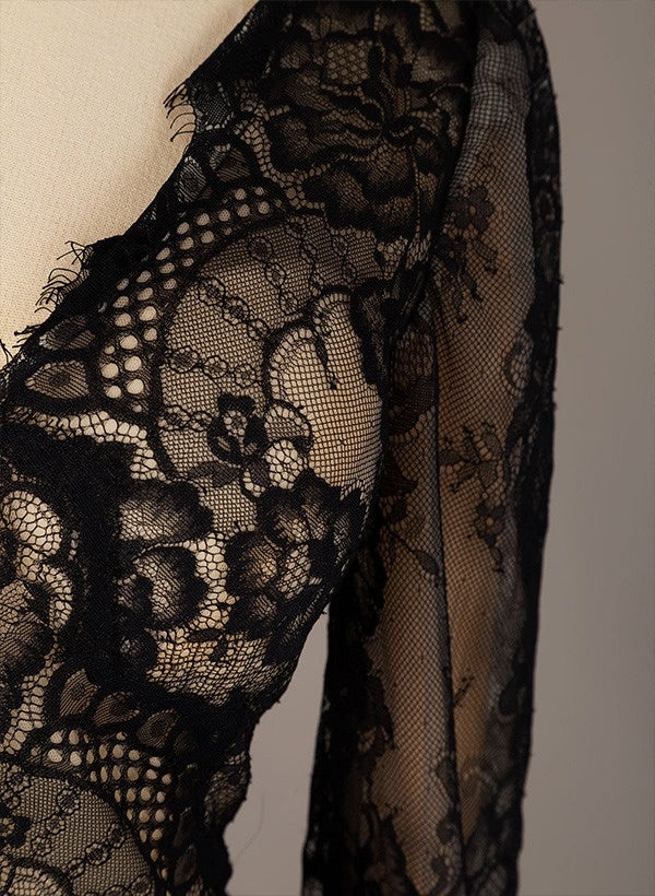 A-line/Princess Sexy V-Neck Long Sleeves Black Wedding Dresses with Lace