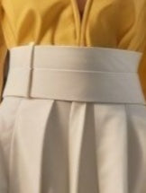 Ball Gown Two-Tone Puff Sleeves Deep V-Neck Floor-Length Wedding Guest Dresses with Pleats & Belt & Pockets