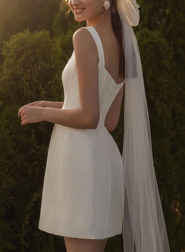 Sheath/Column Square Neckline Sleeveless Short/Mini Wedding Dresses with Zipper