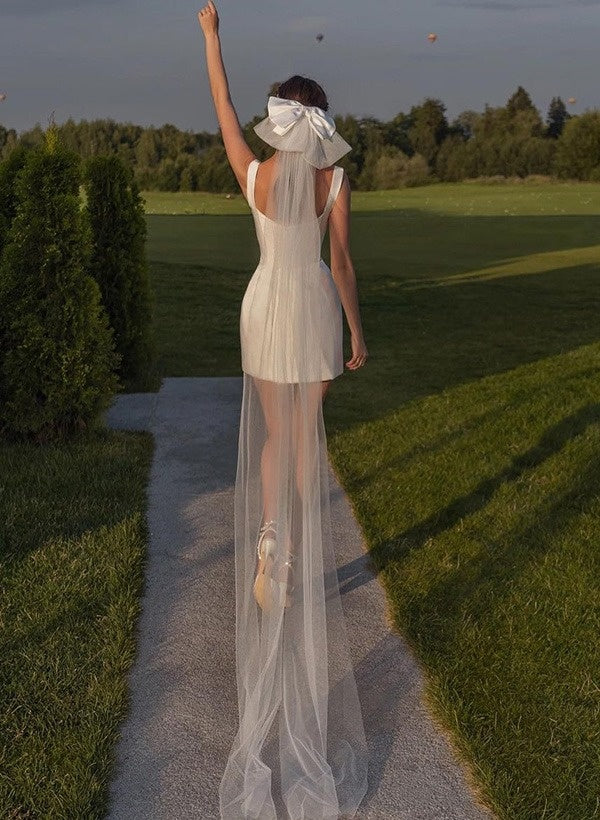 Sheath/Column Square Neckline Sleeveless Short/Mini Wedding Dresses with Zipper