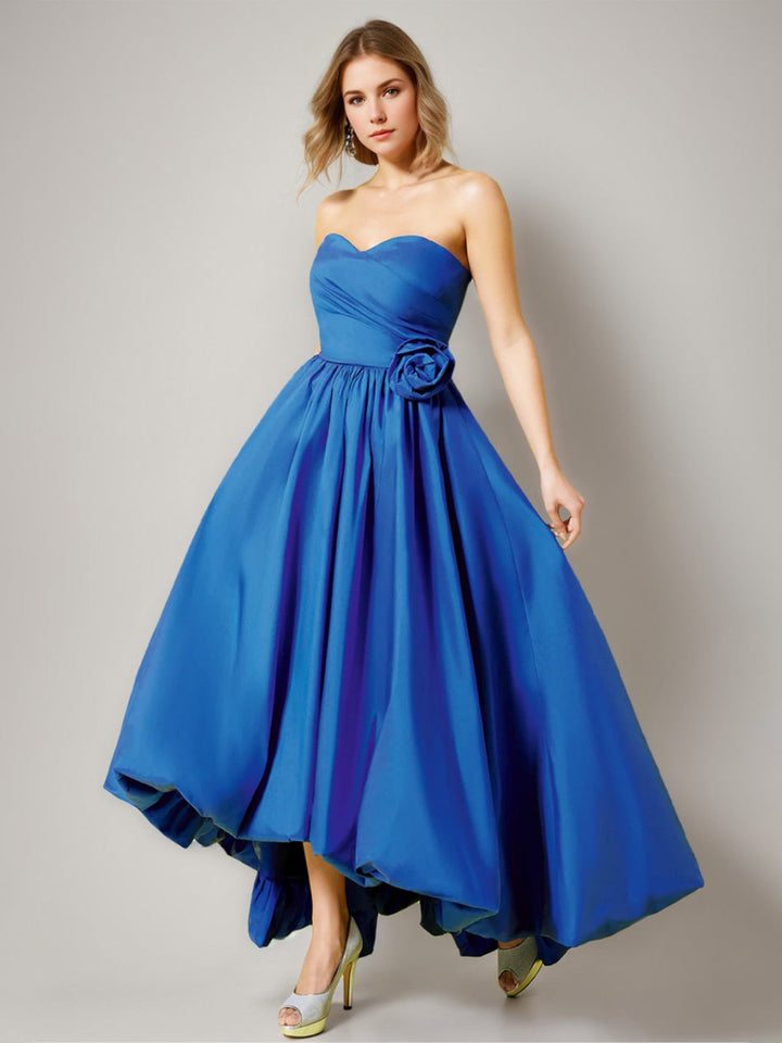 A-Line/Princess Strapless Ruched Wedding Guest Dresses with Pleats & 3D Flowers