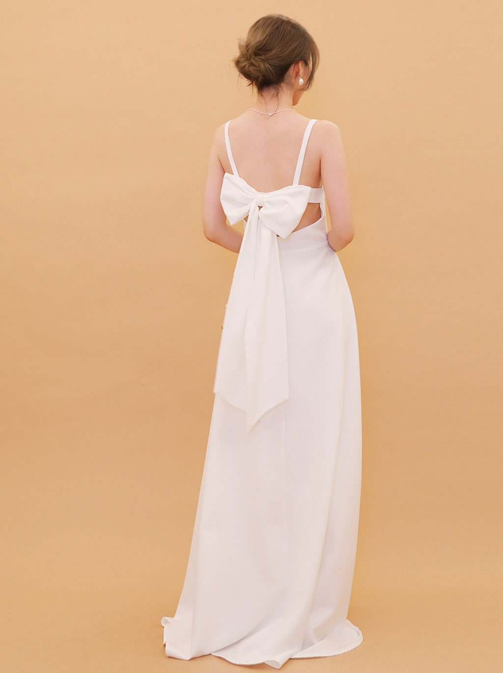 A-Line/Princess Spaghetti Straps Sleeveless Floor-Length Wedding Dresses with Bow