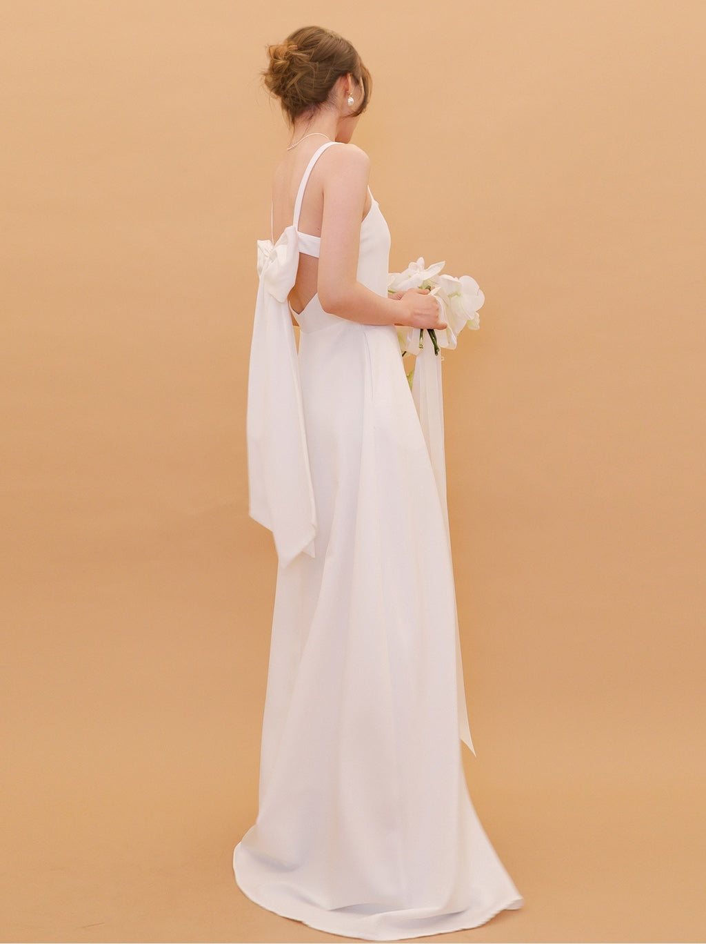 A-Line/Princess Spaghetti Straps Sleeveless Floor-Length Wedding Dresses with Bow