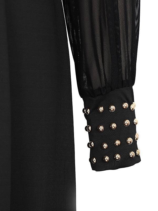V-Neck Long Sleeves Floor-Length Wedding Guest Jumpsuits with Metallic Studs