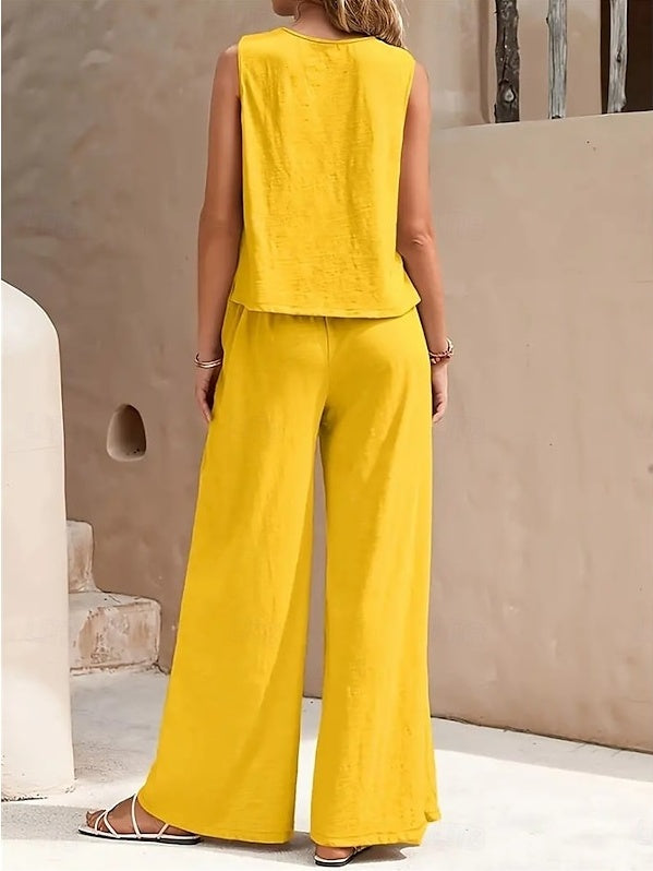 2 Pieces Jewel Neck Sleeveless Ankle-Length Wedding Guest Pantsuits with Pockets