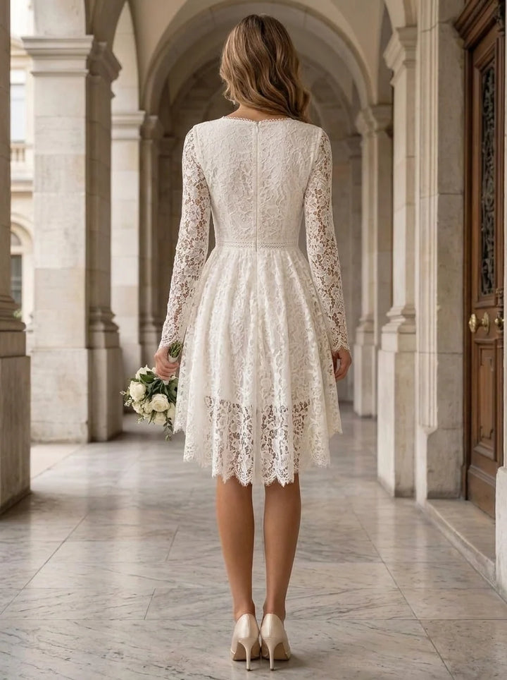 A-Line/Princess V-Neck Lace Floral Wedding Dresses Long Sleeves High-Low Short/Mini