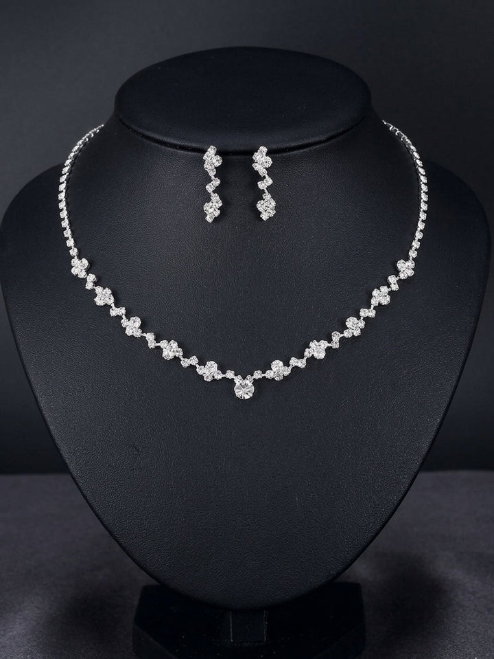 1 set Bridal Jewelry Two-piece Suit Rhinestone Imitation Diamond Necklace Earrings Women's Jewelry Set  For Wedding Gift