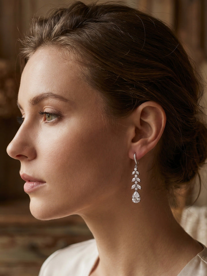 Classic Vine Cubic Zirconia Dangle Earrings Wedding Jewelry For Bride
