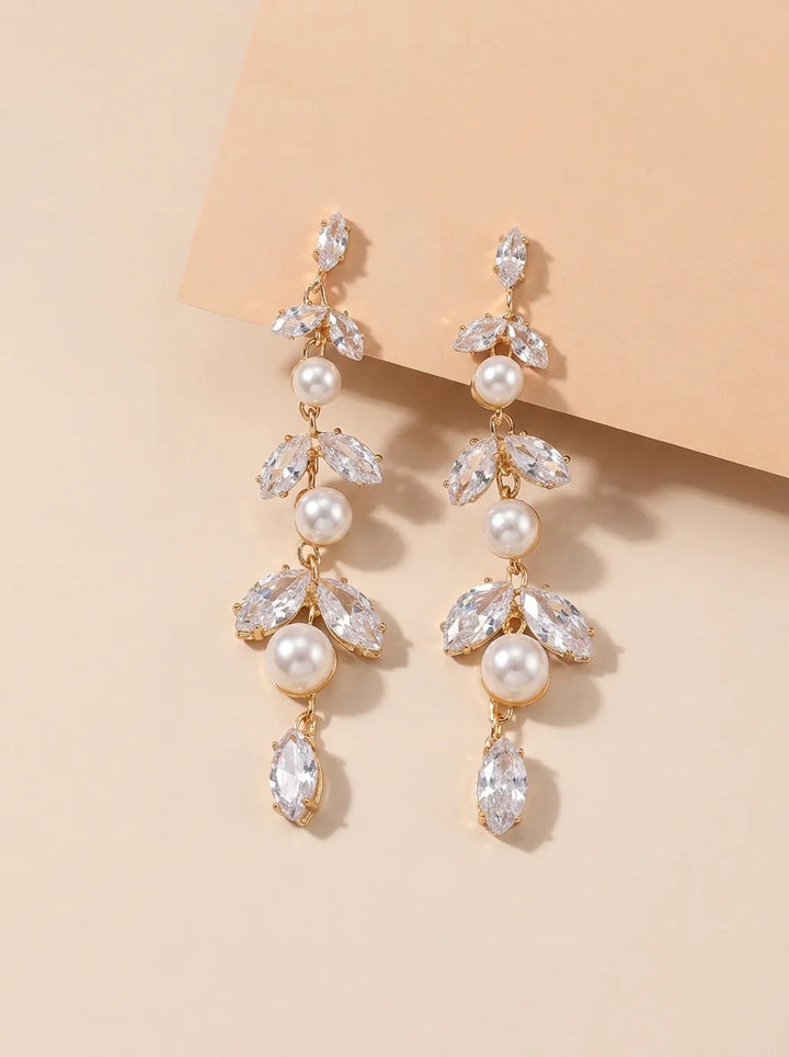 Long Marquise Cubic Zirconia Drop Earrings For Bridal & Bridesmaid