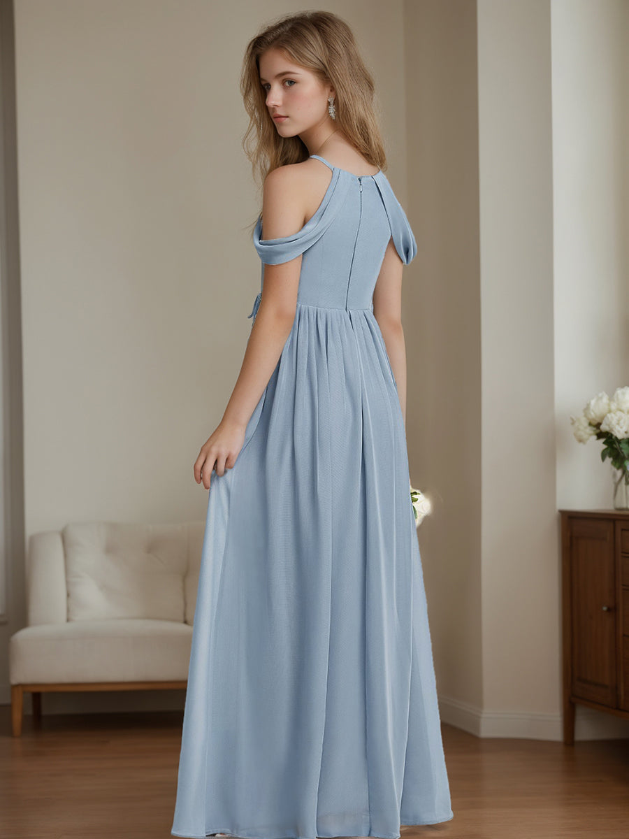A-Line/Princess Off-the-Shoulder Sleeveless Junior Bridesmaid Dresses with Pleats