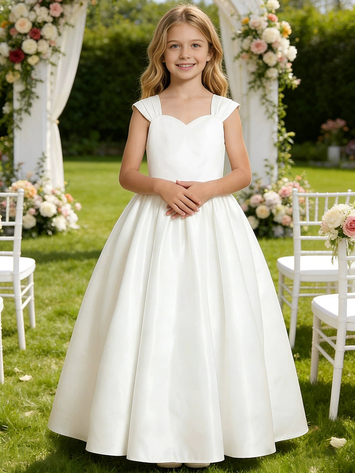A-Line/Princess Sweetheart Satin Flower Girl Dresses Sleeveless Floor-Length With Bowknot