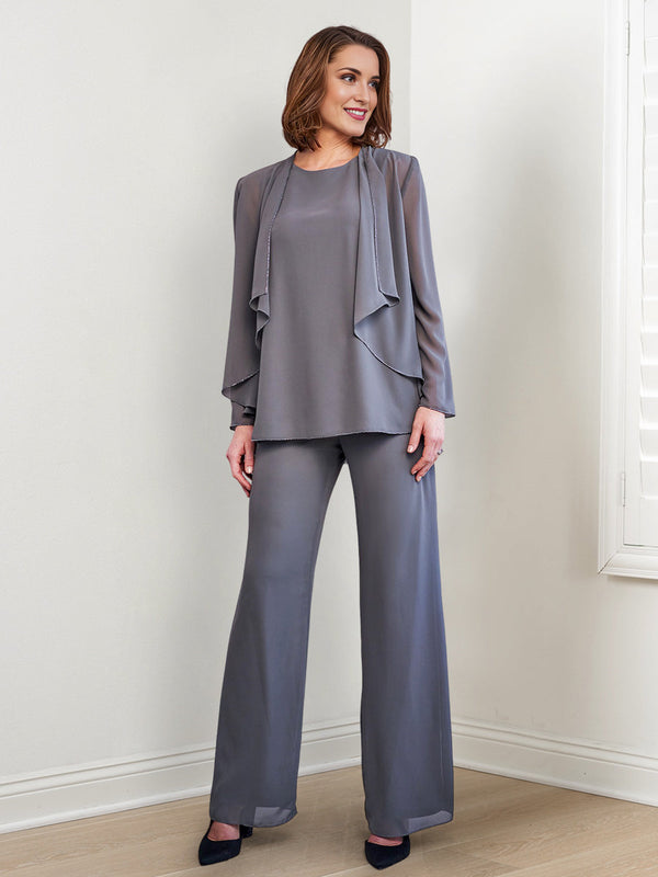 Chiffon Long Sleeves Mother Of The Bride Pantsuits With Jacket