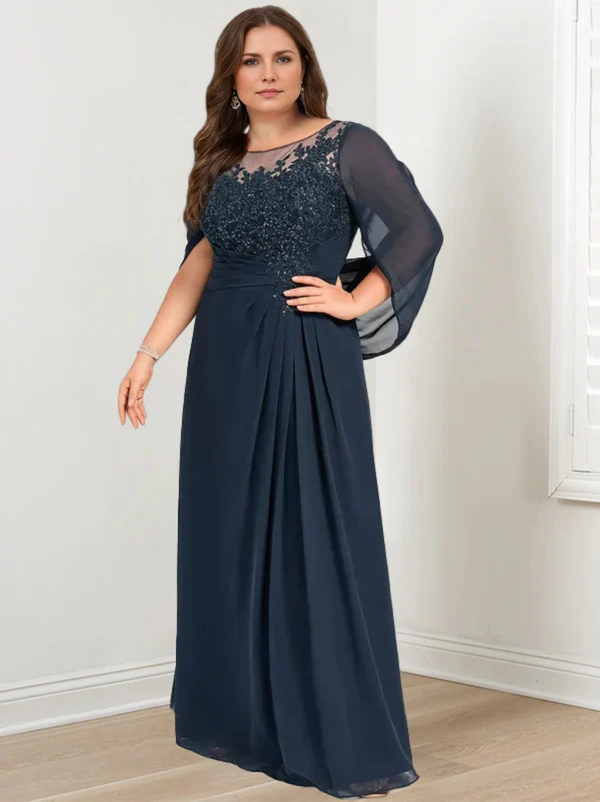 A-Line/Princess Scoop Floor-Length Plus Size Mother of the Bride Dresses with Pleated & Sequins