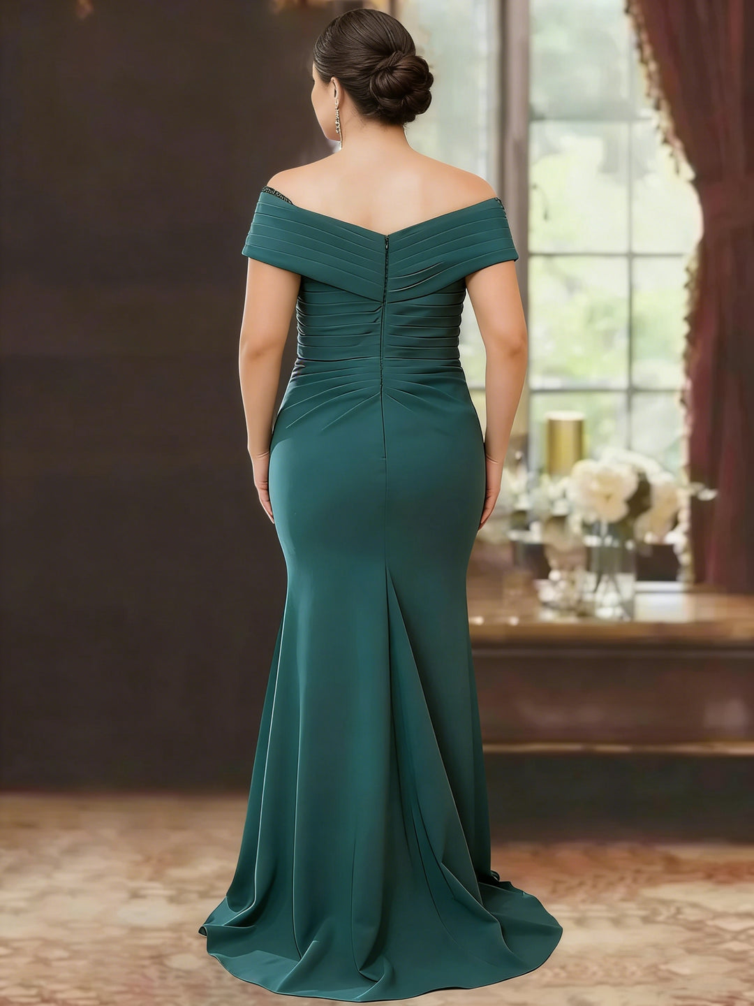 Sheath/Column Off-the-Shoulder Sleeveless Floor-Length Plus Size Mother of the Bride Dresses With Ruffles