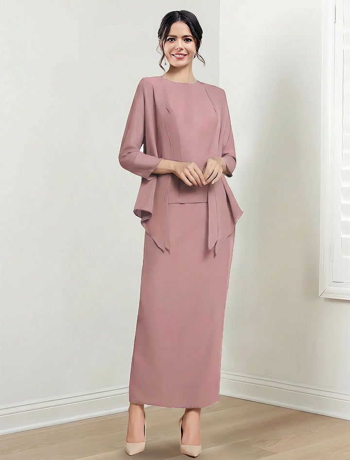 Sheath/Column Jewel Neck Ankle-Length Mother of the Bride Dresses