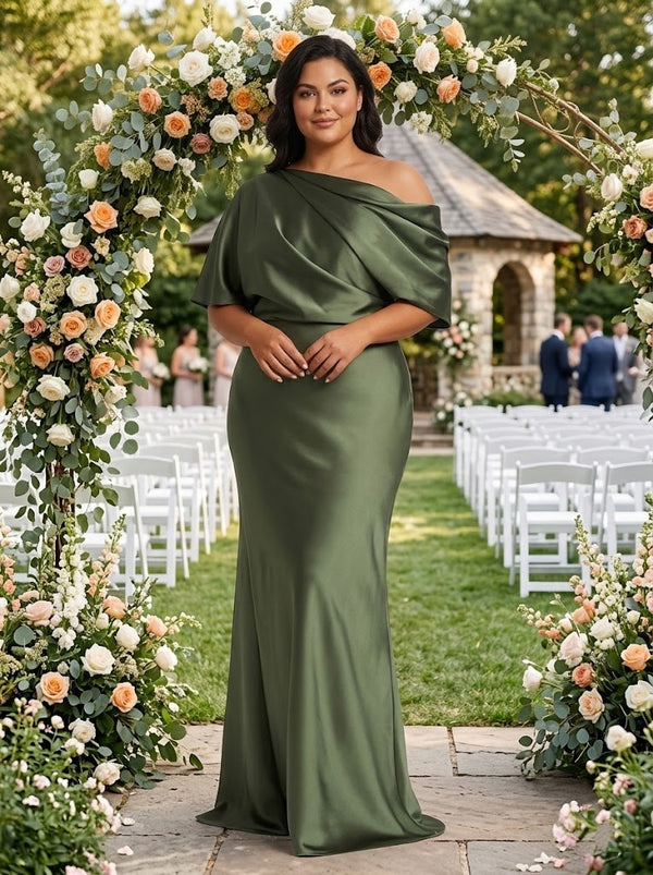 Sheath/Column One-Shoulder Floor-Length Plus Size Mother of the Bride Dresses with Ruffles