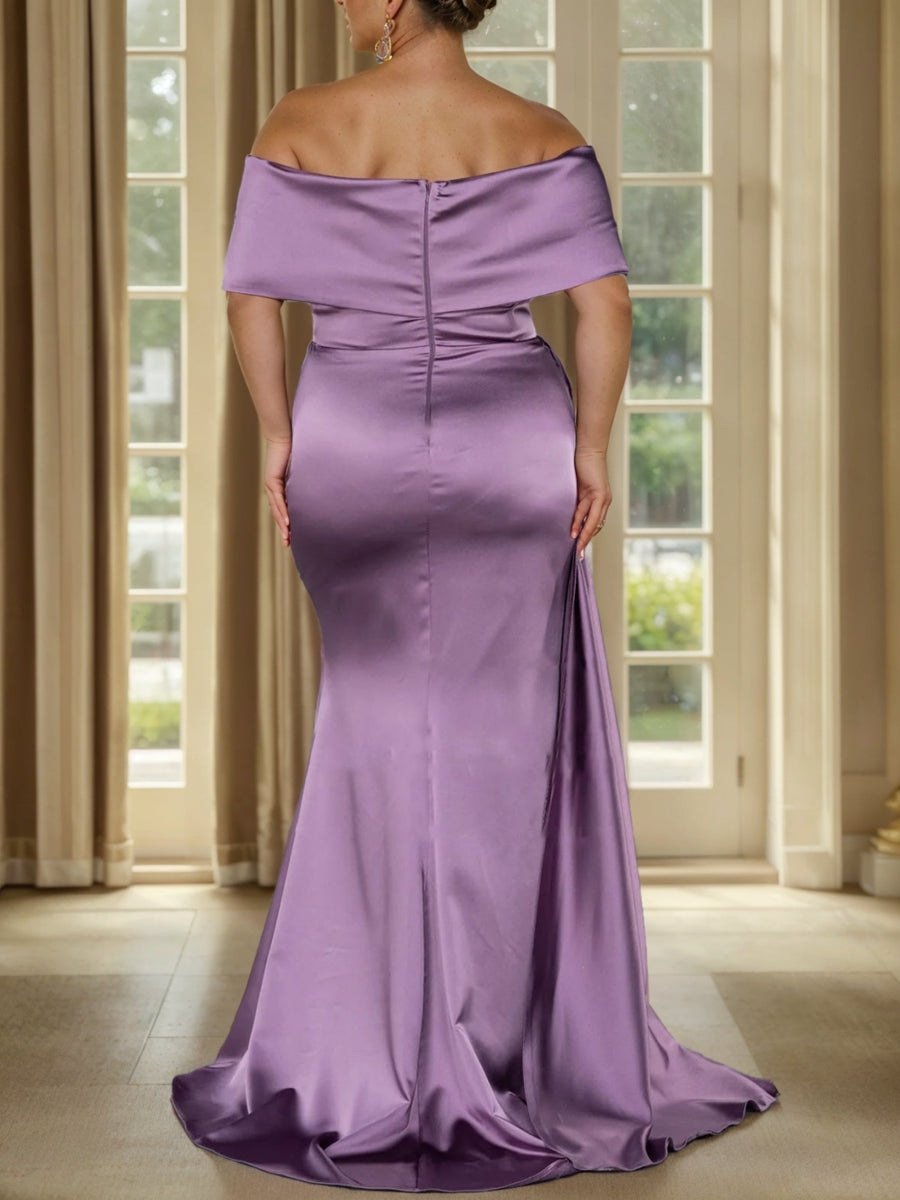 Trumpet/Mermaid Off-the-Shoulder Plus Size Mother of the Bride Dresses with Split Side