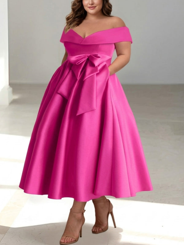 A-Line/Princess Off-the-Shoulder Sleeveless Ankle-Length Plus Size Mother of the Bride Dresses with Pockets