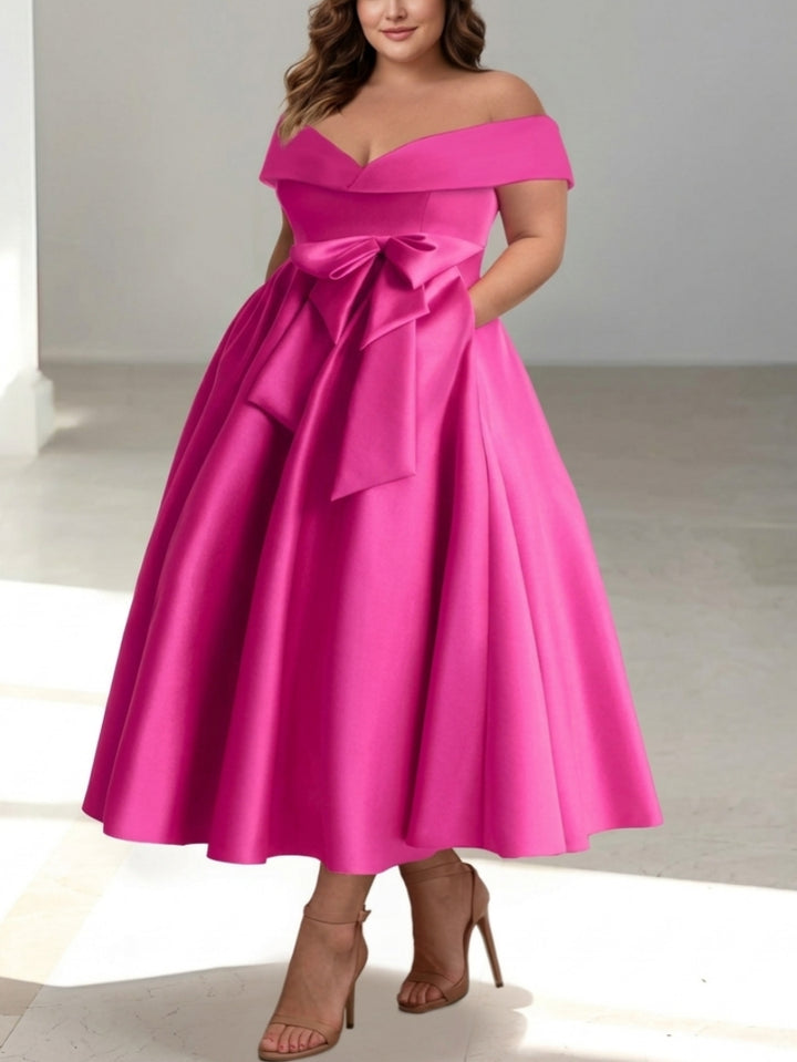 A-Line/Princess Off-the-Shoulder Sleeveless Ankle-Length Plus Size Mother of the Bride Dresses with Pockets