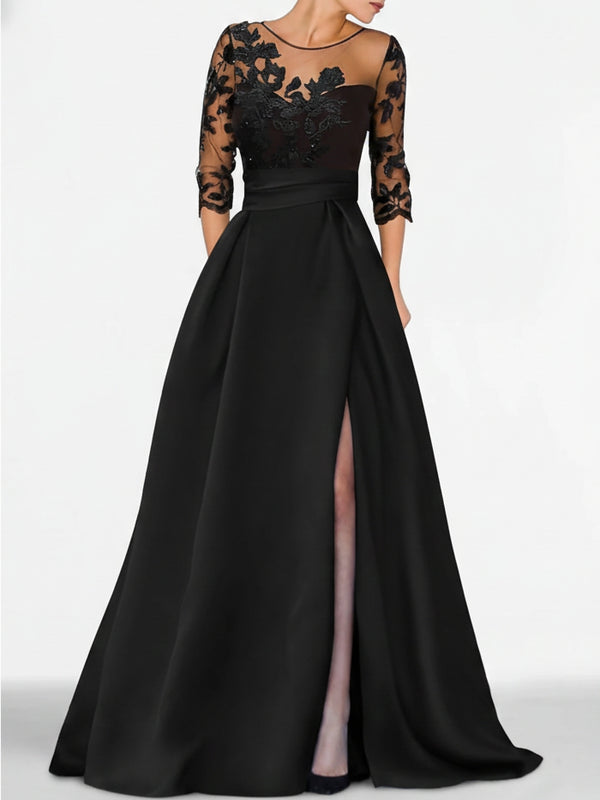 A-Line/Princess Sweetheart 3/4 Sleeves Floor-Length Mother Of The Bride Dresses With Lace & Split Side