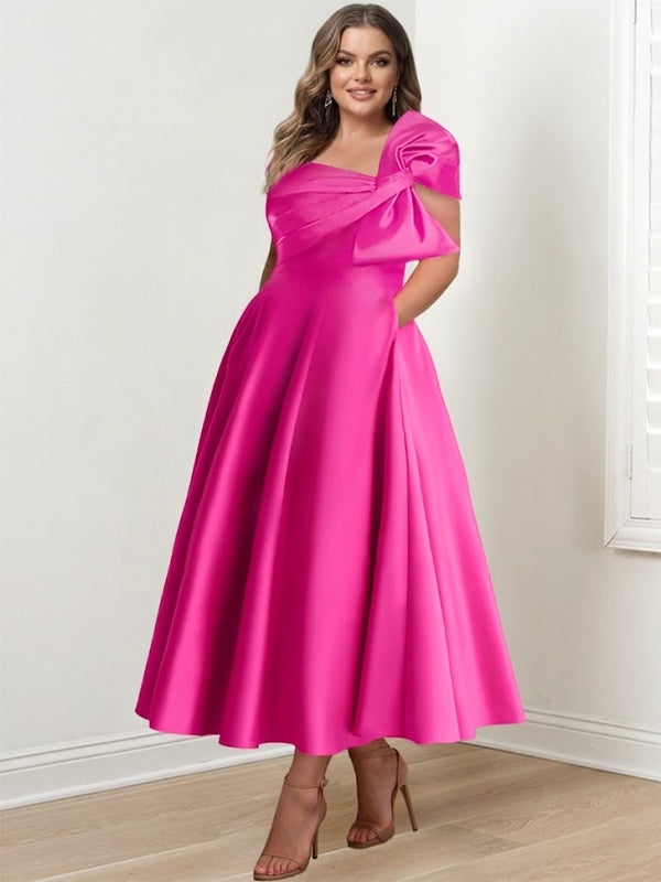 A-Line/Princess Off-the-Shoulder Sleeveless Ankle-Length  Plus Size Mother of the Bride Dresses with Bow(s)