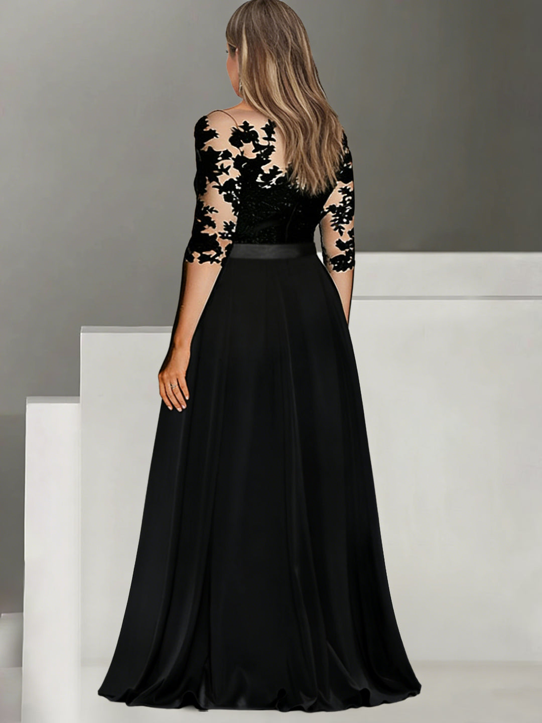 A-Line/Princess Jewel Neck 3/4 Length Sleeves Floor-Length Plus Size Mother of the Bride & Groom Dresses