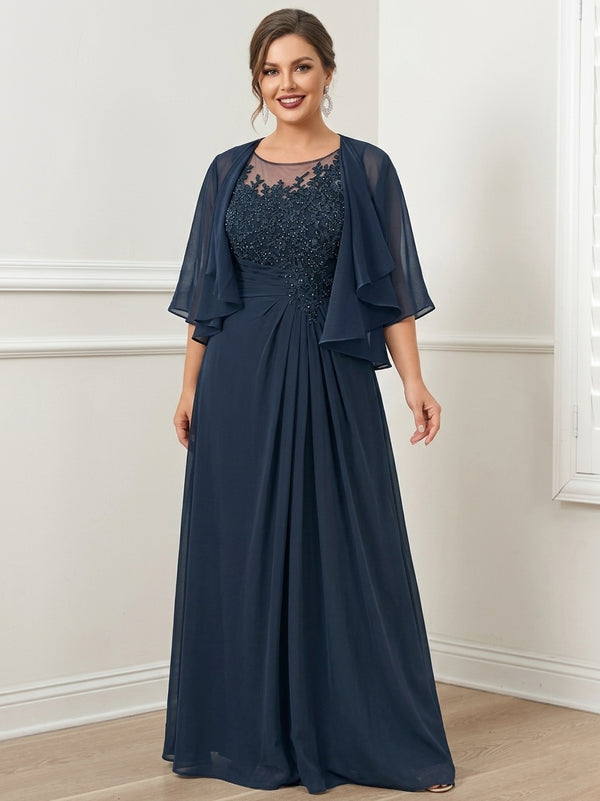 A-Line/Princess Scoop Floor-Length Plus Size Mother of the Bride Dresses with Pleated & Sequins