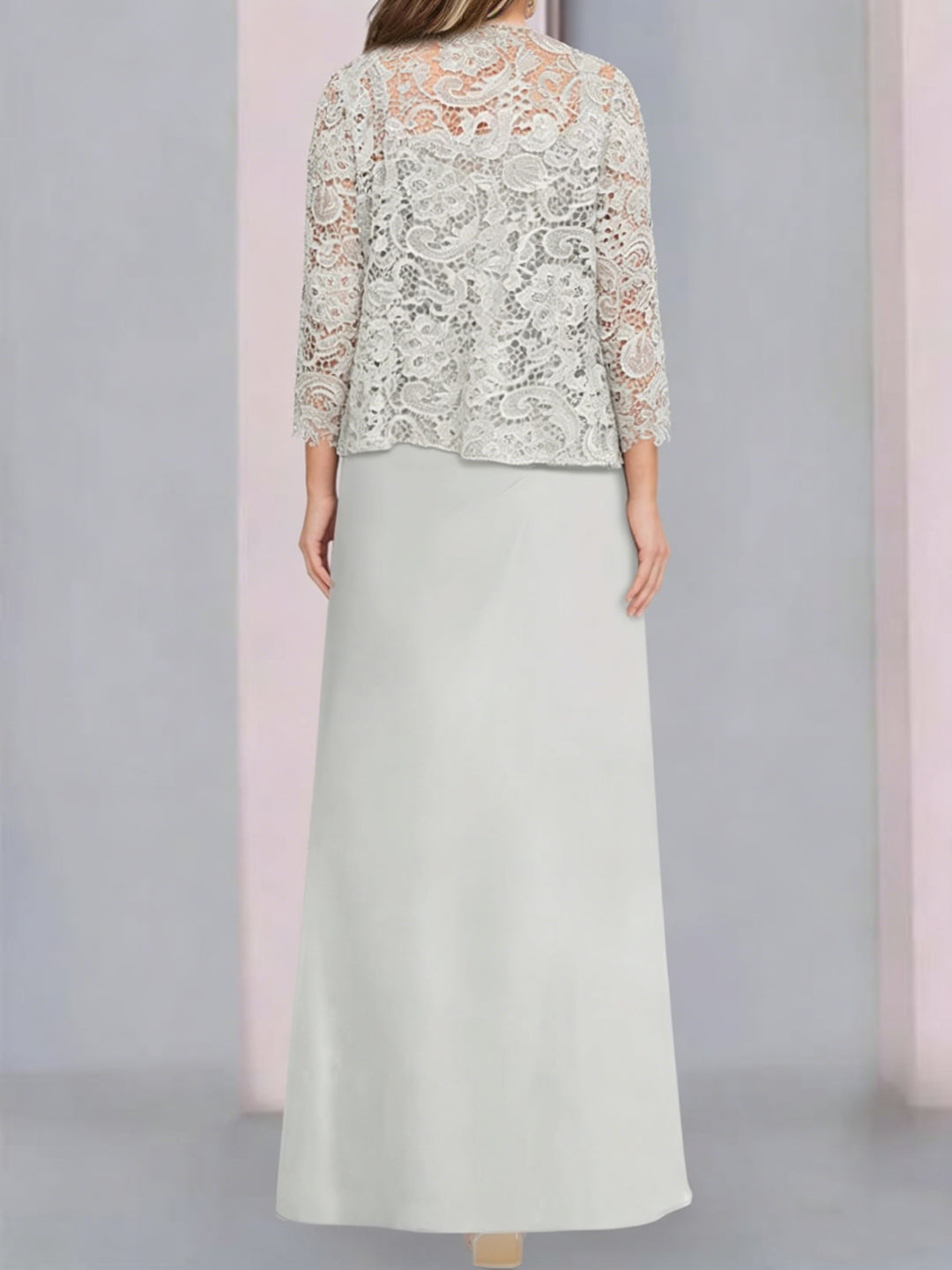 A-Line/Princess Scoop Floor-Length Plus Size Mother of the Bride Dresses with Pleated & Lace Appliques