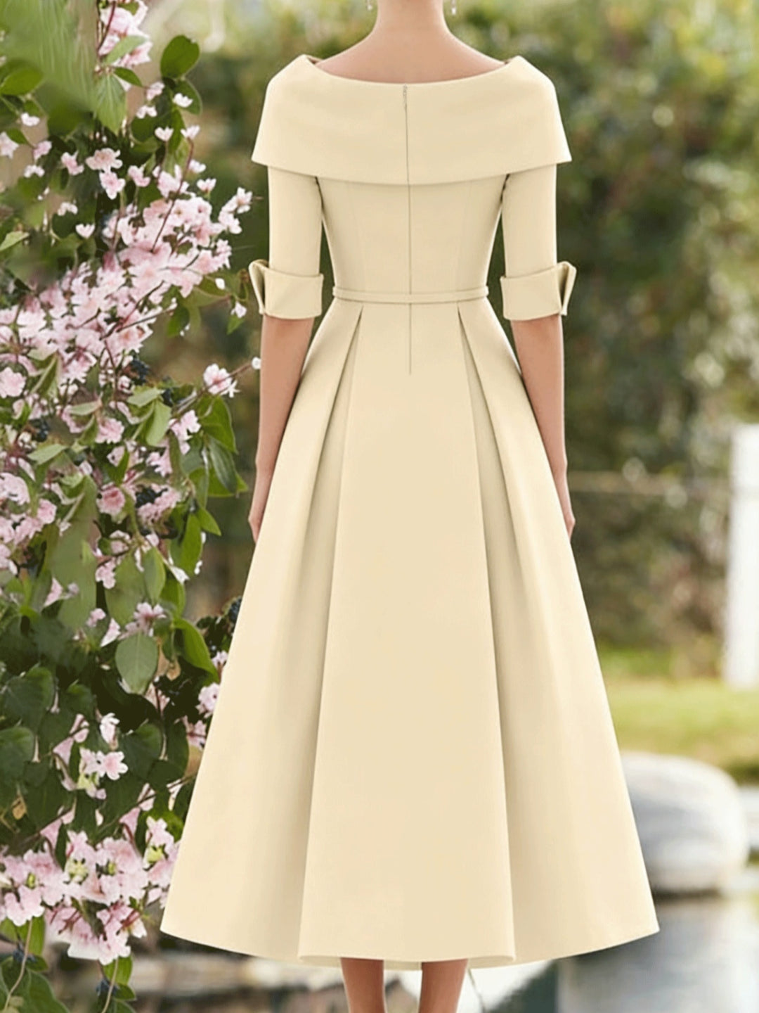 A-Line/Princess Cowl Neck Bow(s) 3/4 Sleeves Tea Length Elegant Mother of the Bride  & Groom Dresses